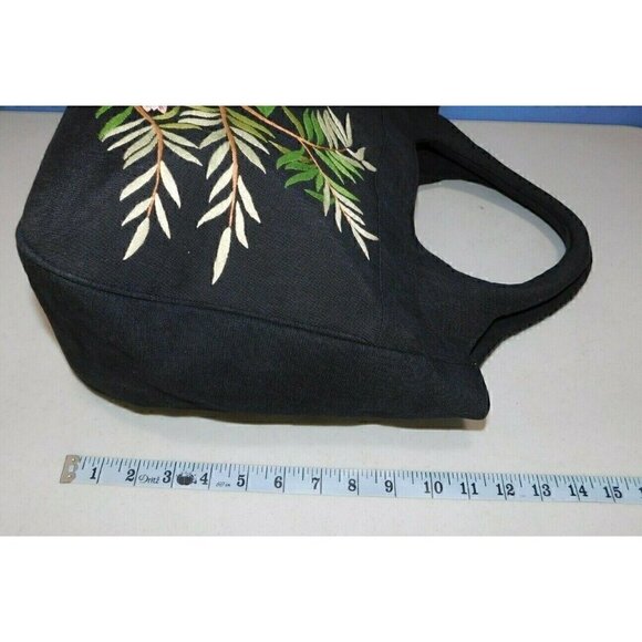 DV, DOLCE VITA BLACK FABRIC TOTE WITH EMBROIDERED FLOWERS, HANDBAG, PURSE - Picture 6 of 8